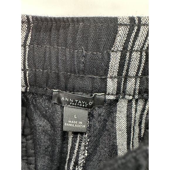 Ann Taylor Pants Women LARGE Black Cream Striped Elastic Waist Drawstring - Picture 5 of 8